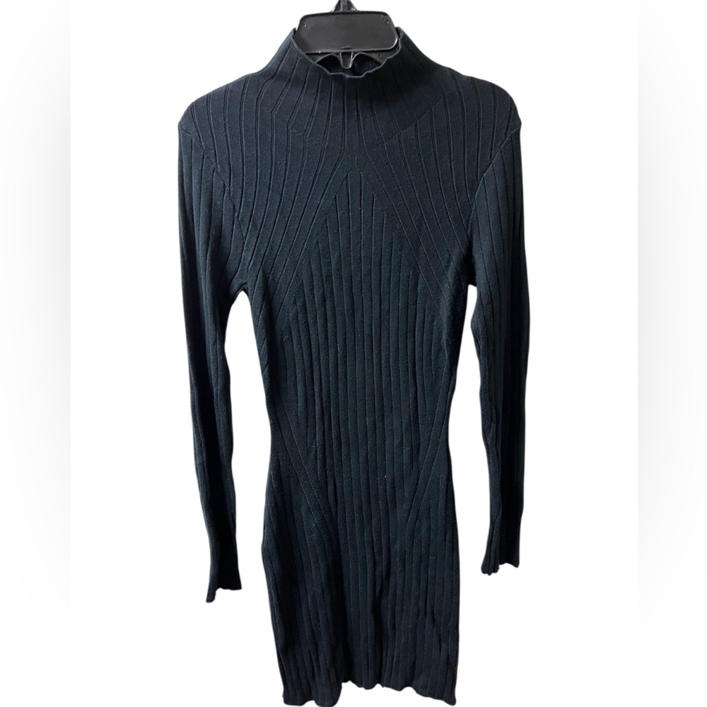Women's Black Long-Sleeve Mockneck Mini Sweater Dress